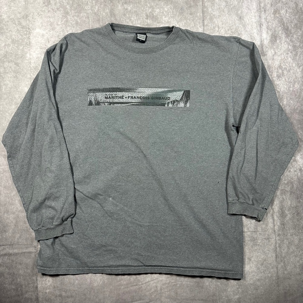 Vintage 90s Marithe Francois Girbaud Long Sleeve Graphic T-Shirt Grey Mens XL